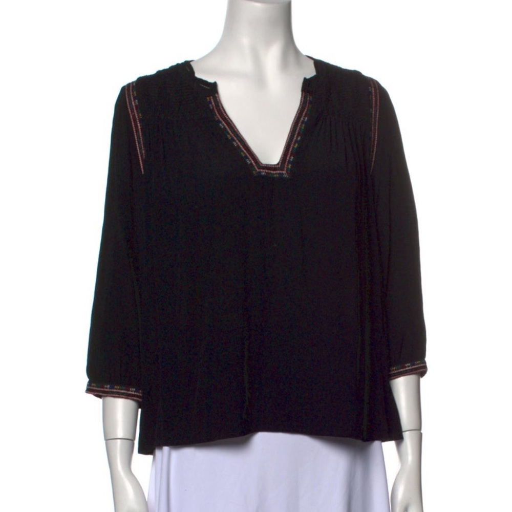 ba&sh Black Blouse with Embroidered Accents